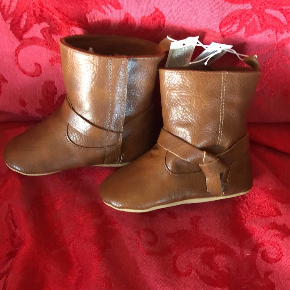 Brown Velcro Faux Leather tall boots for baby